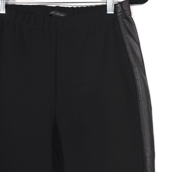 ST. JOHN Leggings Wool Blend Pants Black Side LEATHER Trim Santana Knit MEDIUM - Picture 8 of 9
